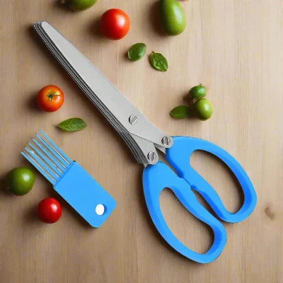 Coupe_Legumes-Ciseaux_de_Cuisine_bleu et petit pinceau pour nettoyage