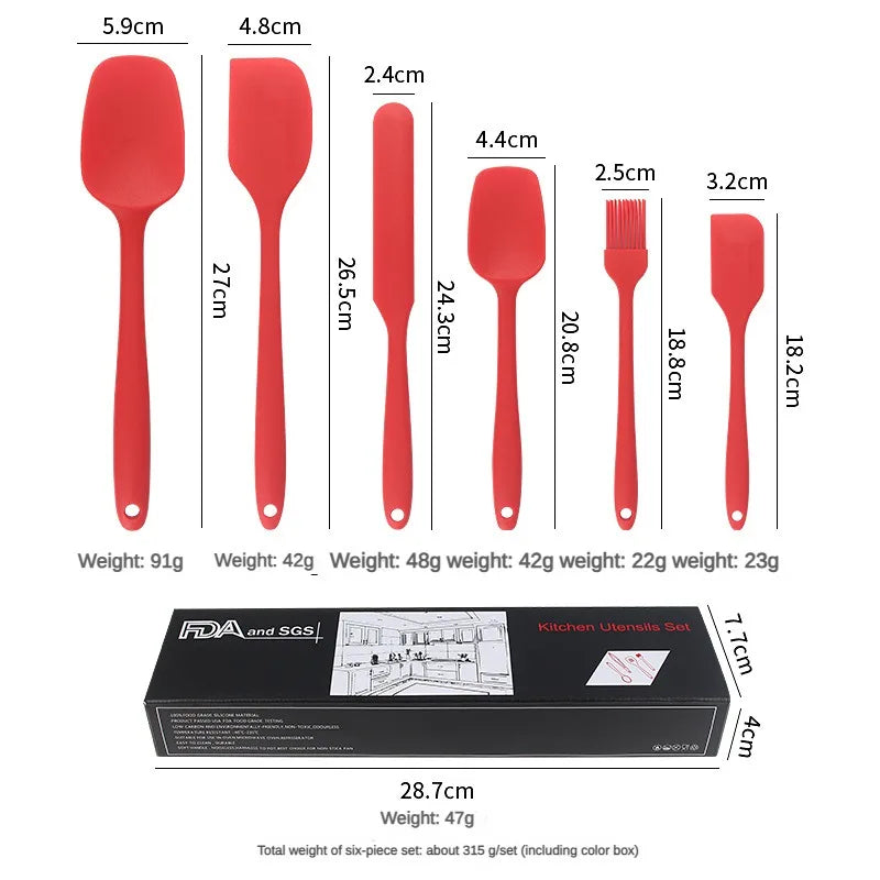 ustensiles en silicone ensemble 6pcs rouge dimensions